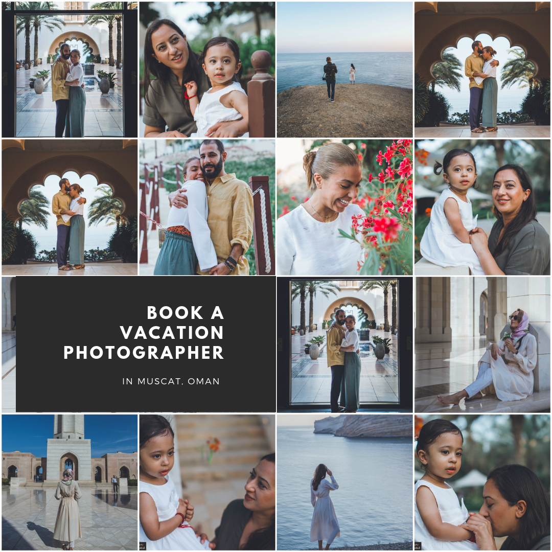 Professional photography portfolio showcasing couples, families, and scenic locations in Muscat, Oman